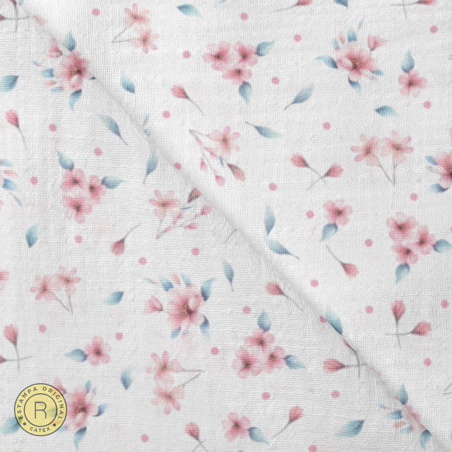 Tecido Fralda Estampada - Coleção Borboletas Aquarela - Floral - Fundo Branco - 100% Algodão - 70cm x 70cm