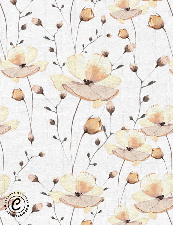 Tecido Fralda Quadriculada Estampada - Coleção Natureza Orgânica - Papoulas - 100% Algodão - 70cm x 70cm