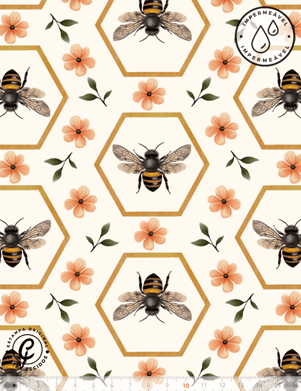 Tecido Sarja Impermeável Especial Coleção Honey Bee - Beehive Charm - 100% Algodão - Largura 1,50m