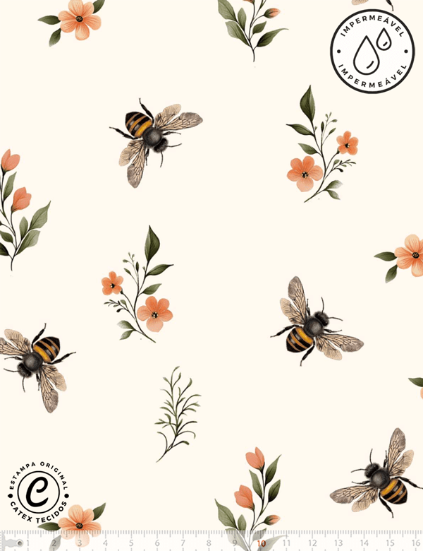 Tecido Sarja Impermeável Especial Coleção Honey Bee - Garden Flight - 100% Algodão - Largura 1,50m