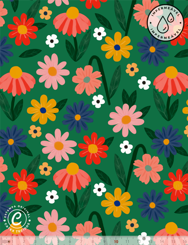 Tecido Sarja Impermeável Especial Linha Colorful Catex - Flores e Cores - 100% Algodão - Largura 1,50m
