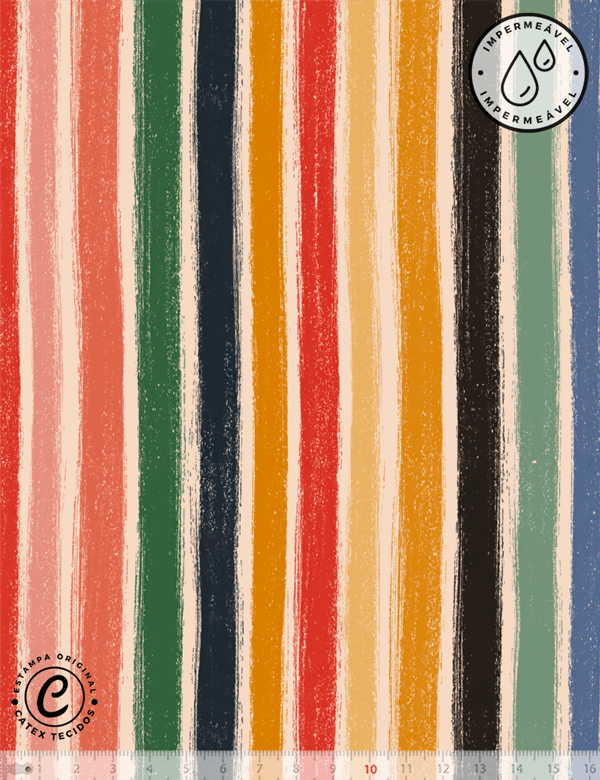 Tecido Sarja Impermeável Especial Linha Colorful Catex - Listra Pincel Colorê - 100% Algodão - Largura 1,50m