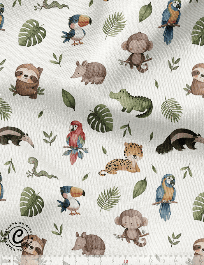 Tecido Flanela Baby Especial - Coleção Fauna Divertida - Aventuras na Mata - 100% Algodão - Largura: 1,44m