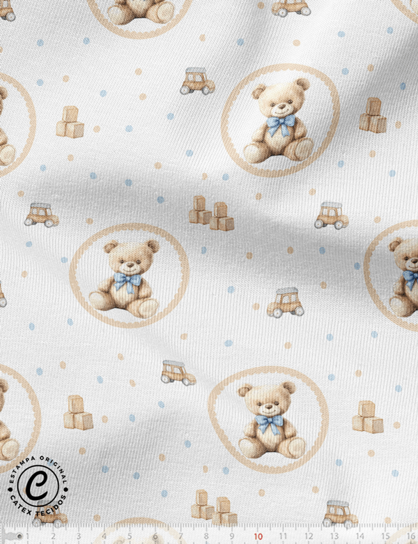 Tecido Flanela Baby Especial - Coleção Teddy Bear Boy - O Ursinho - 100% Algodão - Largura: 1,44m