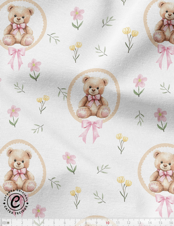 Tecido Flanela Baby Especial - Coleção Teddy Bear Girl - A Ursinha - 100% Algodão - Largura: 1,44m