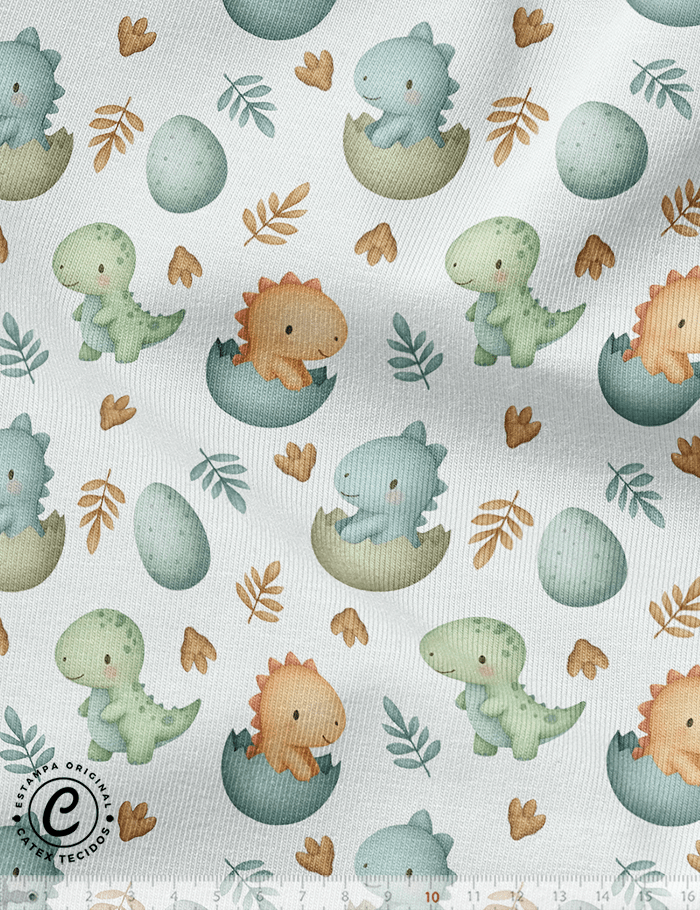 Tecido Flanela Baby Especial - Dino Baby Aquarela - 100% Algodão - Largura: 1,44m