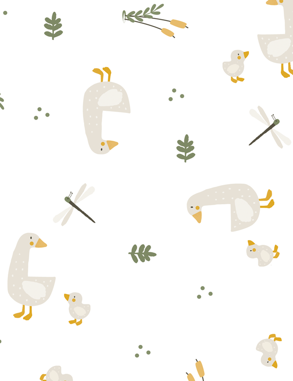 Tecido Flanela Baby - Passeio dos Patinhos - Branco - 100% Algodão - Largura: 80cm