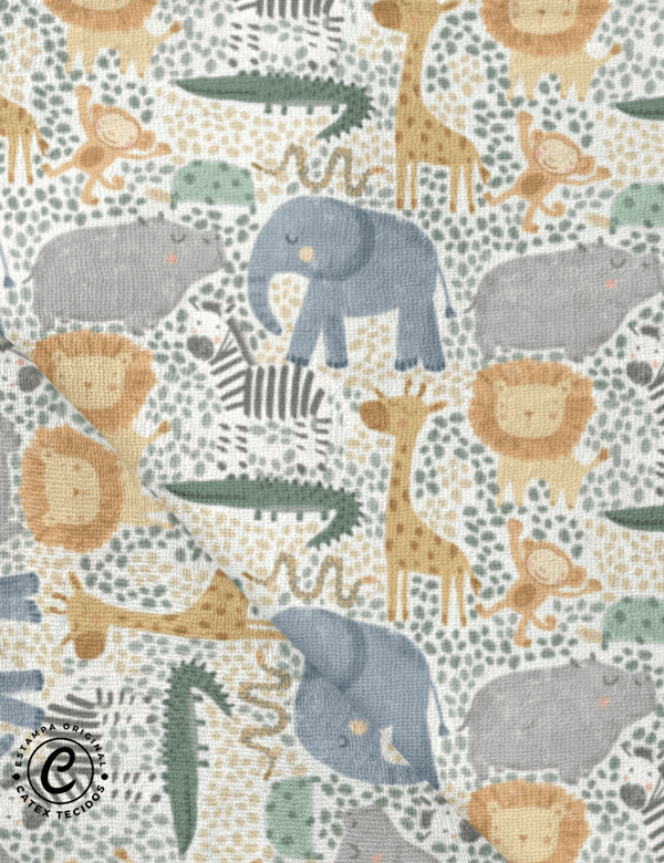 Tecido Fralda Estampada - Coleção Baby Safári - Color Safári - 100% Algodão - 70cm x 70cm