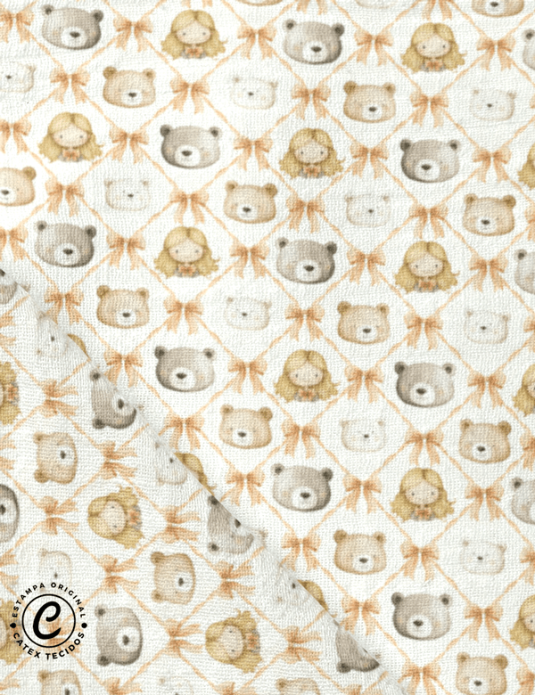 Tecido Fralda Estampada - Coleção Contos - Cachinhos Dourados - Rostinhos - 100% Algodão - 70cm x 70cm
