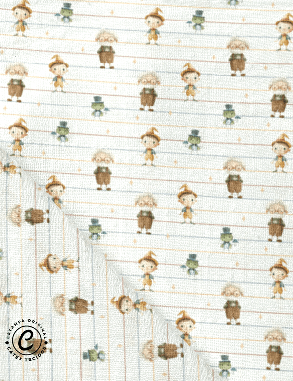 Tecido Fralda Estampada - Coleção Contos - Pinóquio - Listras - 100% Algodão - 70cm x 70cm