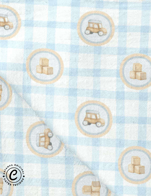 Tecido Fralda Estampada - Coleção Teddy Bear Boy - Brinquedos - 100% Algodão - 70cm x 70cm