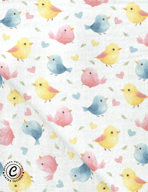 Tecido Fralda Estampada - Color Birds - 100% Algodão - 70cm x 70cm
