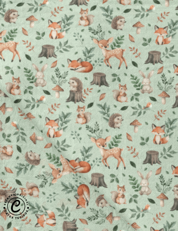 Tecido Fralda Estampada - Green Village - 100% Algodão - 70cm x 70cm