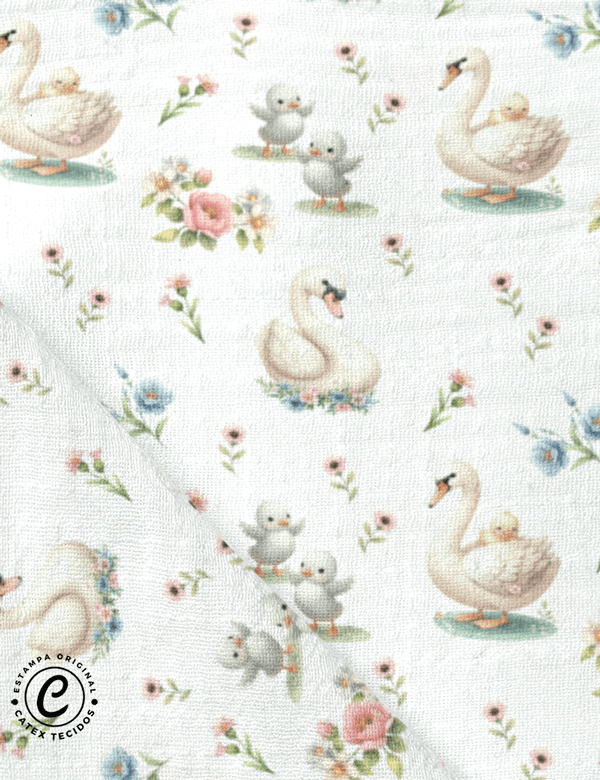 Tecido Fralda Estampada - Mãe Cisne - 100% Algodão - 70cm x 70cm