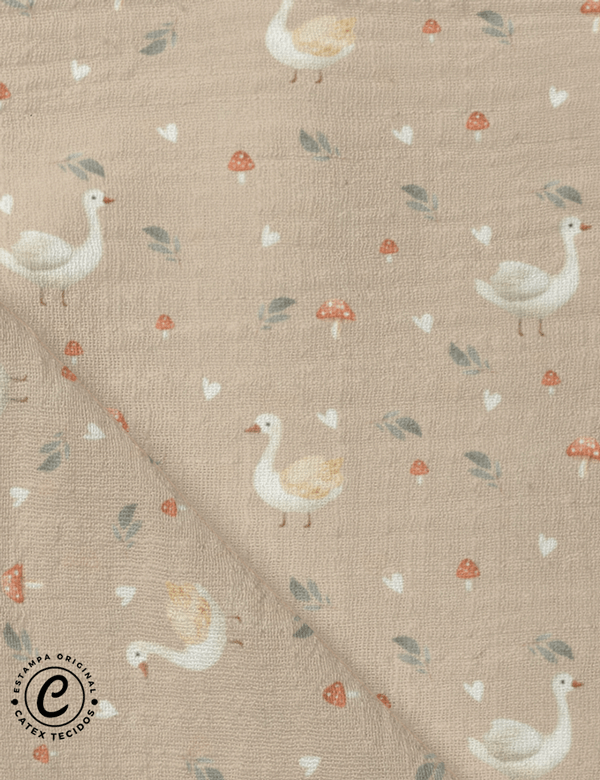 Tecido Fralda Estampada - O Patinho - Composê - 100% Algodão - 70cm x 70cm