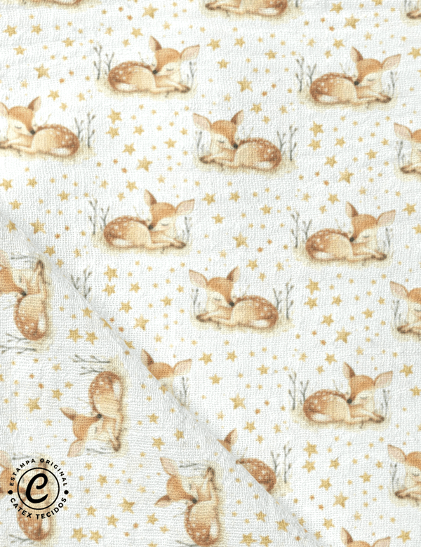 Tecido Fralda Estampada - Pequeno Cervo - 100% Algodão - 70cm x 70cm