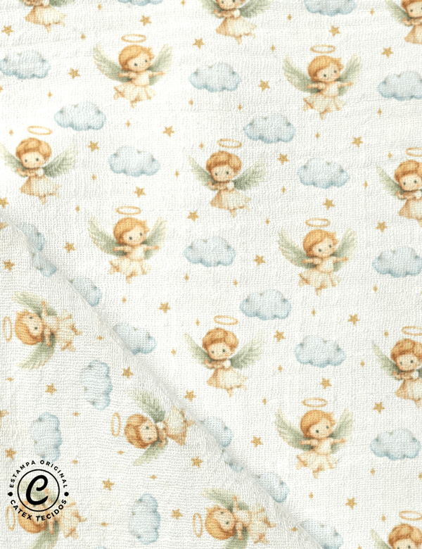 Tecido Fralda Estampada - Pequenos Anjos - 100% Algodão - 70cm x 70cm