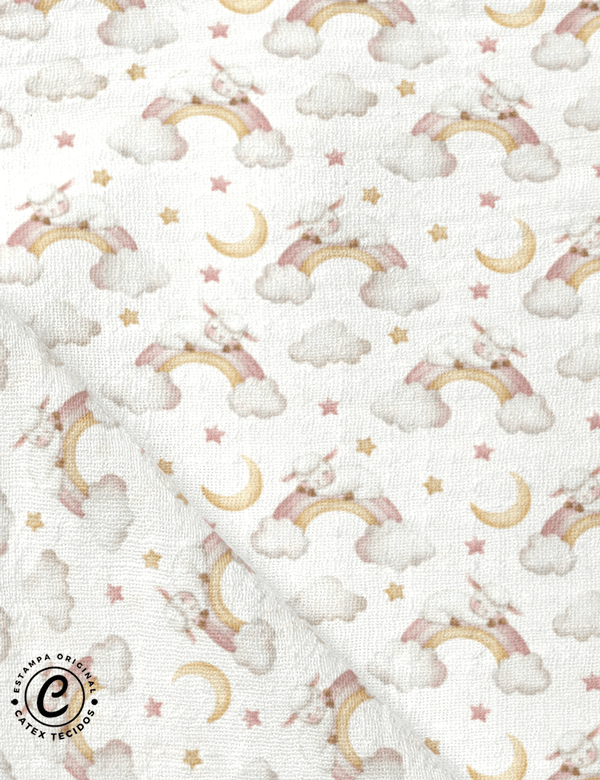 Tecido Fralda Estampada - Soninho nas Estrelas - 100% Algodão - 70cm x 70cm