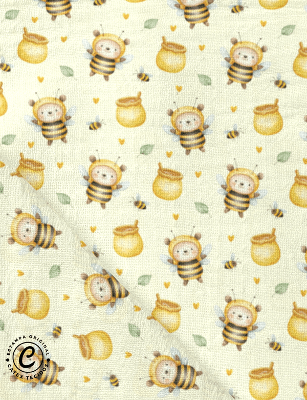 Tecido Fralda Estampada - Ursinho de Mel - 100% Algodão - 70cm x 70cm