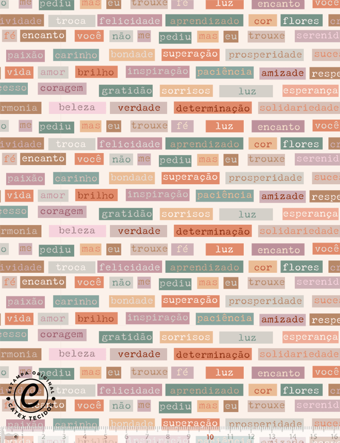 Tecido Tricoline Especial Coleção Dolce Vita por Cintia Costura - Palavras de Afeto - 100% Algodão