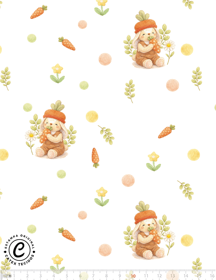 Tecido Tricoline Especial Coleção Débora Radtke - Barrigudim Hora da Cenoura - 100% Algodão - Largura 1,50m