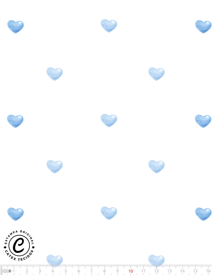 Tecido Tricoline Especial Coleção Débora Radtke - Peti Petá Azul - Corações - 100% Algodão - Largura 1,50m