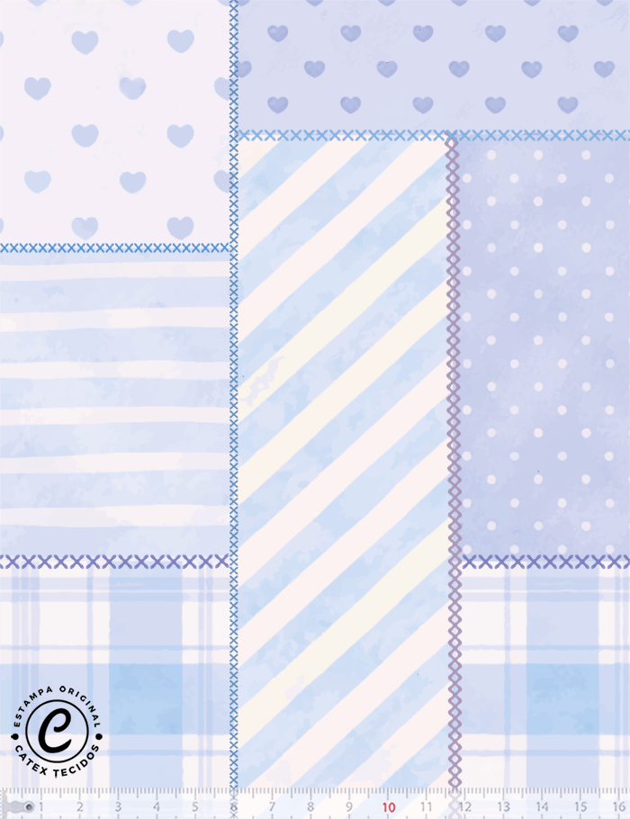 Tecido Tricoline Especial Coleção Débora Radtke - Peti Petá Azul - Patchwork - 100% Algodão - Largura 1,50m