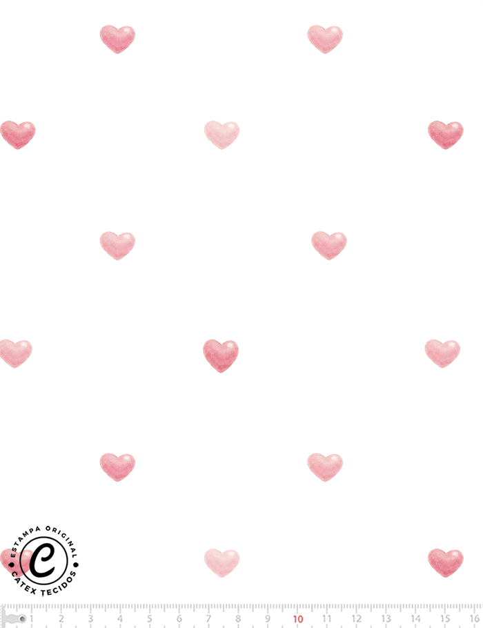 Tecido Tricoline Especial Coleção Débora Radtke - Peti Petá Rosa - Corações - 100% Algodão - Largura 1,50m