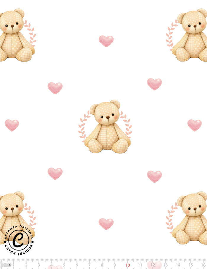 Tecido Tricoline Especial Coleção Débora Radtke - Peti Petá Rosa - Peti e Corações - 100% Algodão - Largura 1,50m
