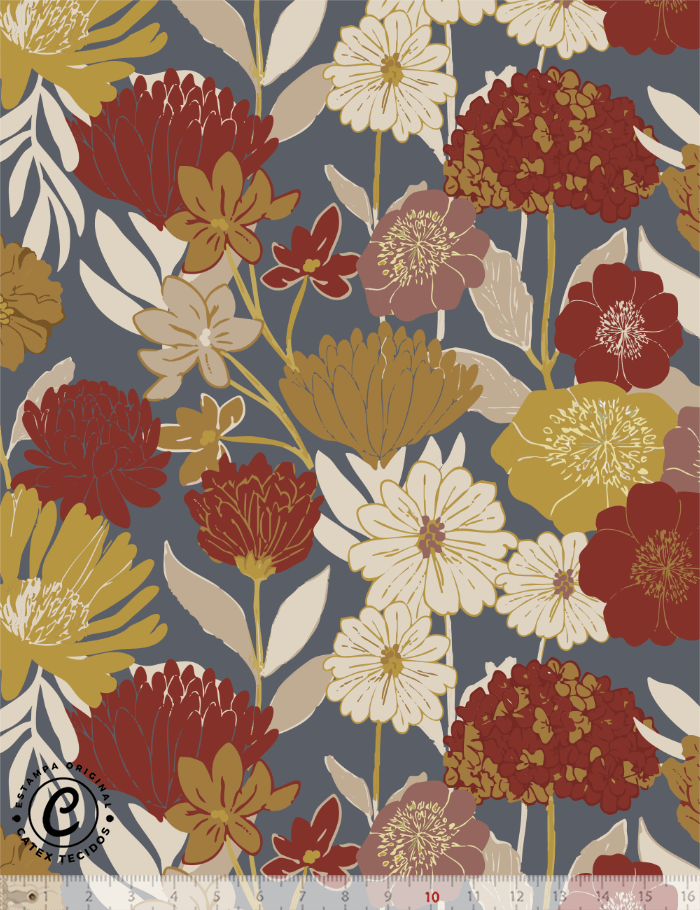 Tecido Tricoline Especial Coleção Farm Life por Anita Catita - Outono Botânica - 100% Algodão - Largura 1,50m