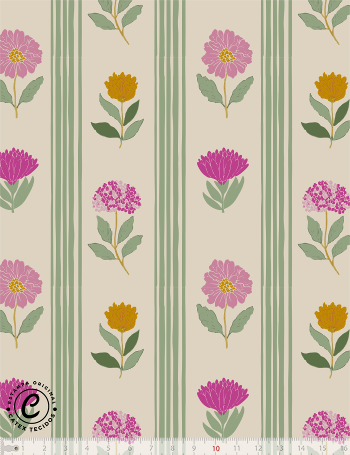 Tecido Tricoline Especial Coleção Farm Life por Anita Catita - Primavera Chá de Flores - 100% Algodão - Largura 1,50m