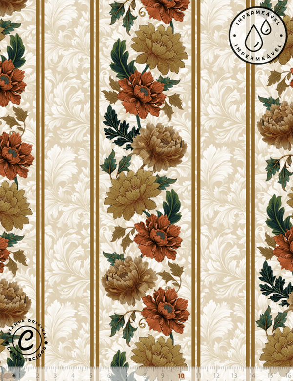 Tecido Sarja Impermeável Especial Coleção  Páscoa  Jardim Imperial – Listras Florais Vintage - 100% Algodão - Largura 1,50m