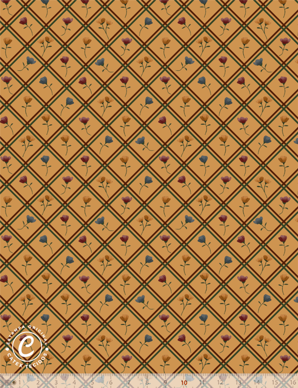 Tecido Tricoline Coleção Patch Country - Floral E15256 - 100% Algodão - Largura 1,50m