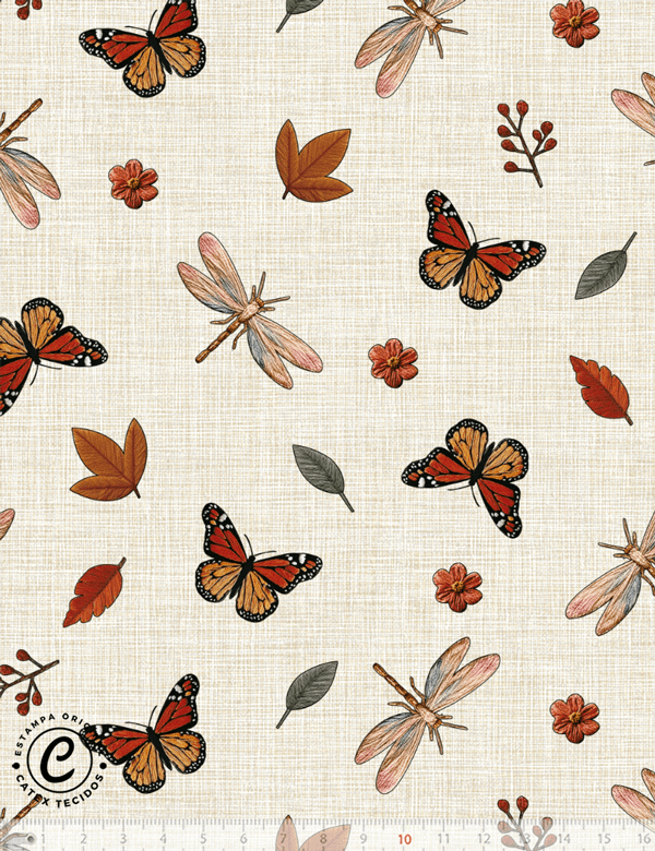 Tecido Tricoline Especial Coleção Bosque Dourado - Brisa do Outono - 100% Algodão - Largura 1,50m