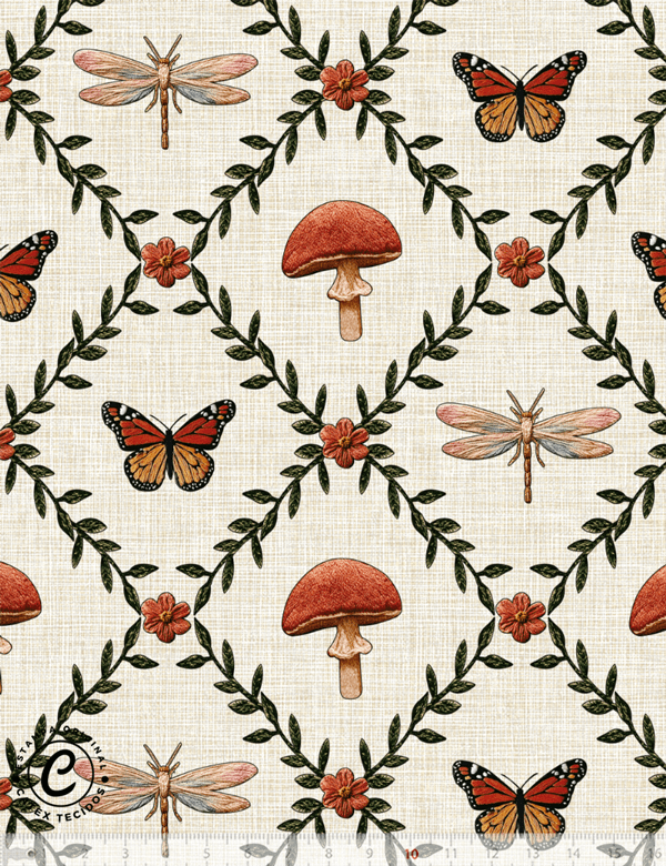 Tecido Tricoline Especial Coleção Bosque Dourado - Ornamento do Bosque - 100% Algodão - Largura 1,50m