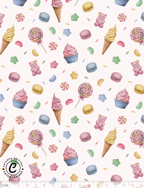 Tecido Tricoline Especial Coleção Candy Dreams - Doces e Balas - 100% Algodão - Largura 1,50m