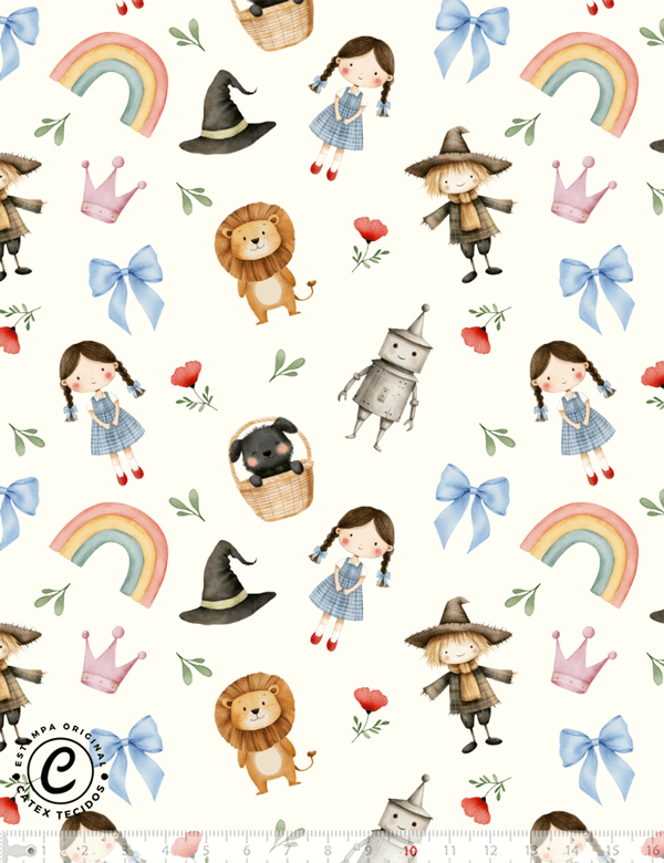 Tecido Tricoline Especial Coleção Contos - O Mágico de Oz - Personagens - 100% Algodão - Largura 1,50m