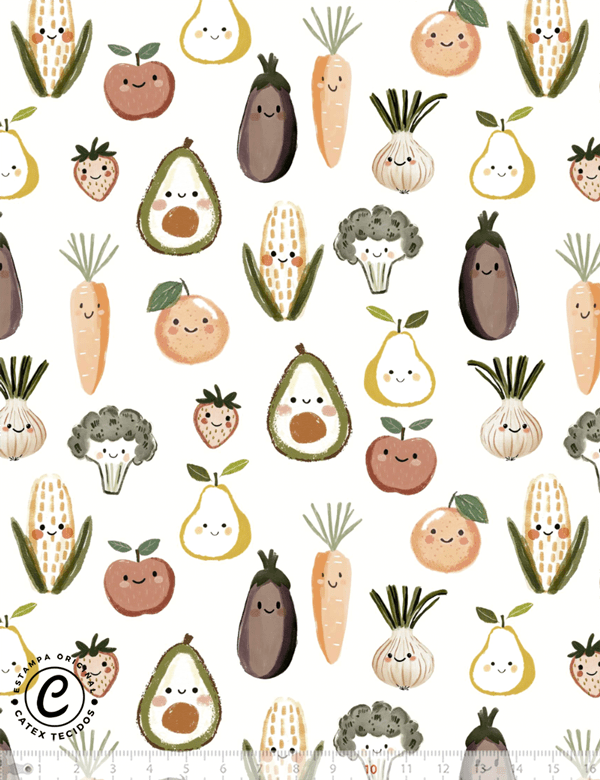 Tecido Tricoline Especial Coleção Dia de Feira - Horta Divertida - Algodão - Largura 1,50m