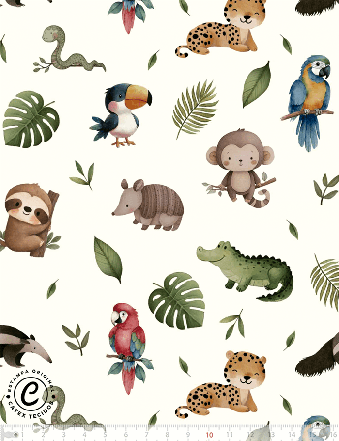 Tecido Tricoline Especial Coleção Fauna Divertida - Aventuras na Mata - 100% Algodão - Largura 1,50m