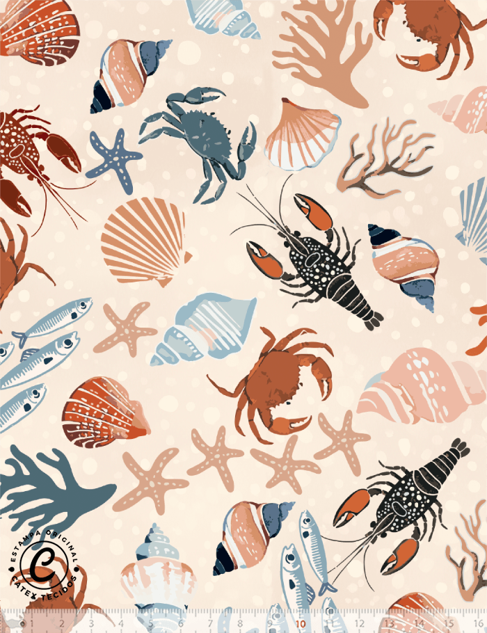 Tecido Tricoline Especial Coleção Frutos do Mar - Maré Cheia - 100% Algodão - Largura 1,50m