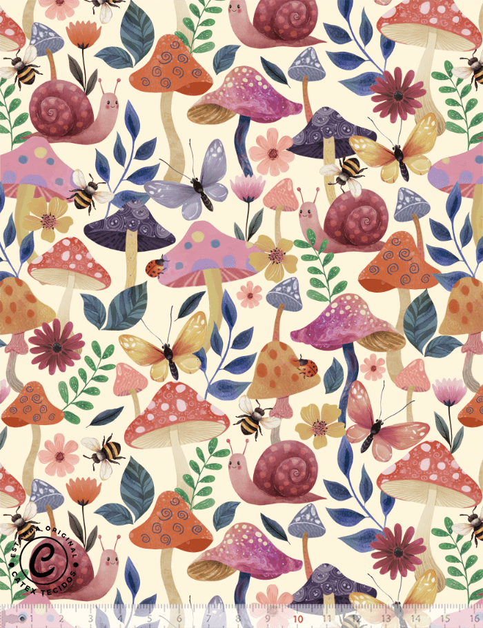 Tecido Tricoline Especial Coleção Fungi Pop – Garden - 100% Algodão - Largura 1,50m
