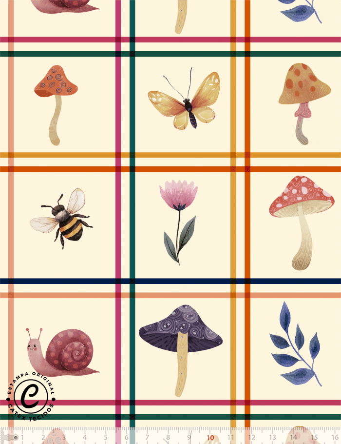Tecido Tricoline Especial Coleção Fungi Pop – Xadrez - 100% Algodão - Largura 1,50m