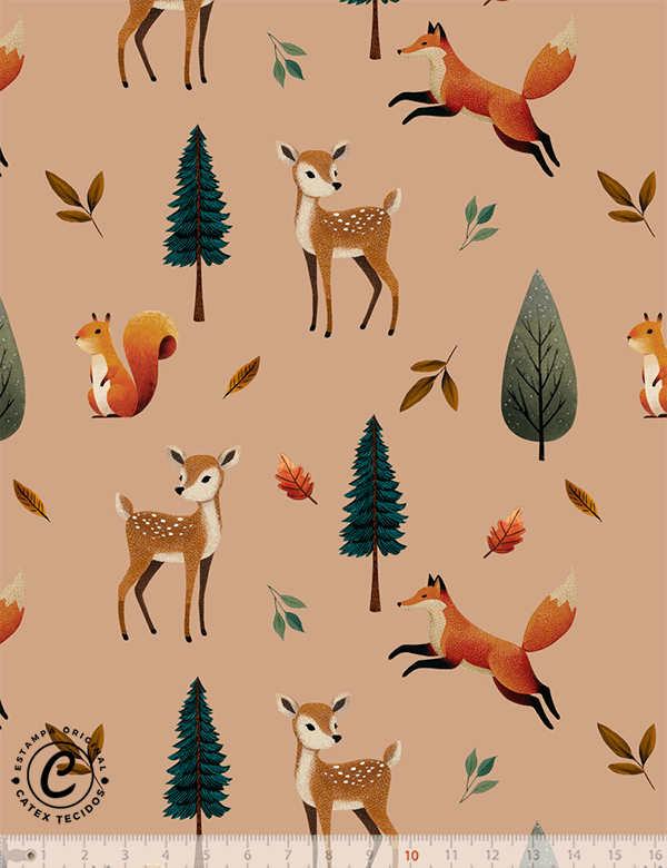 Tecido Tricoline Especial Coleção Inverno Boreal – Encontro Silvestre - 100% Algodão - Largura 1,50m