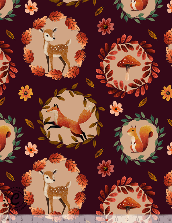 Tecido Tricoline Especial Coleção Inverno Boreal – Guirlandas Silvestres - 100% Algodão - Largura 1,50m