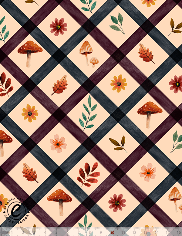 Tecido Tricoline Especial Coleção Inverno Boreal – Xadrez Botânico - 100% Algodão - Largura 1,50m