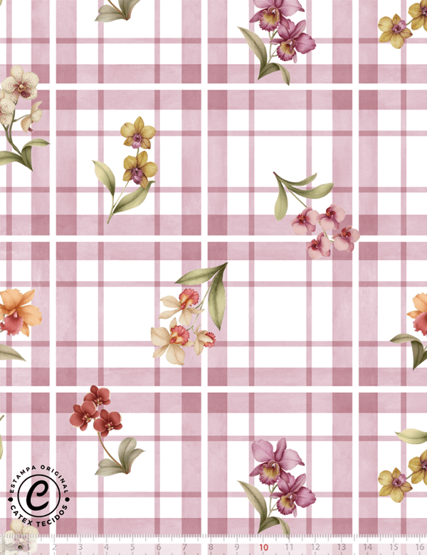 Tecido Tricoline Especial Coleção Jardim das Orquídeas - Xadrez - 100% Algodão - Largura 1,50m