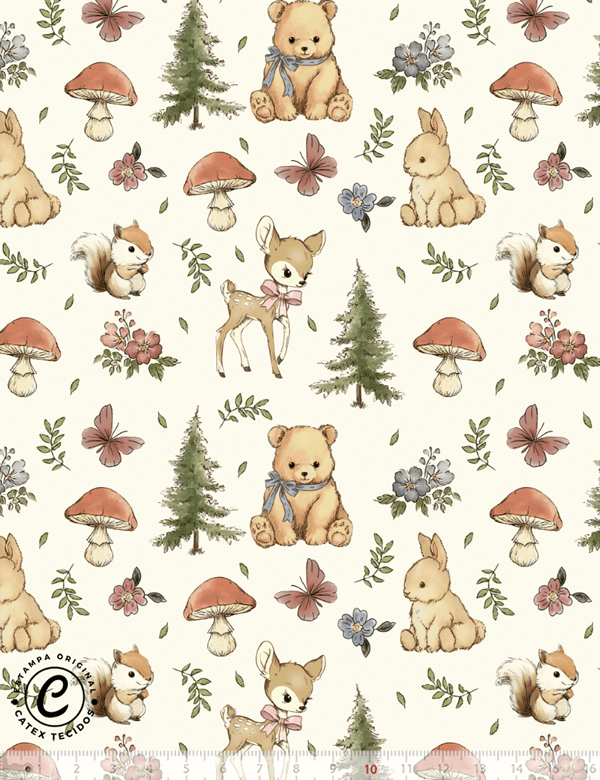 Tecido Tricoline Especial Coleção Jardim Vintage - Bichinhos e Flores - 100% Algodão - Largura 1,50m