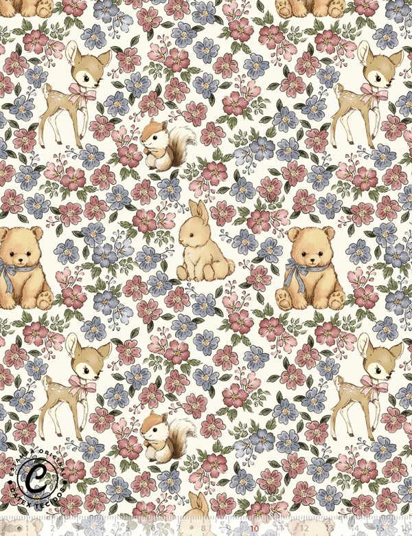 Tecido Tricoline Especial Coleção Jardim Vintage - Bosque Florido - 100% Algodão - Largura 1,50m