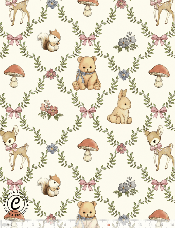 Tecido Tricoline Especial Coleção Jardim Vintage - Quadros do Bosque - 100% Algodão - Largura 1,50m