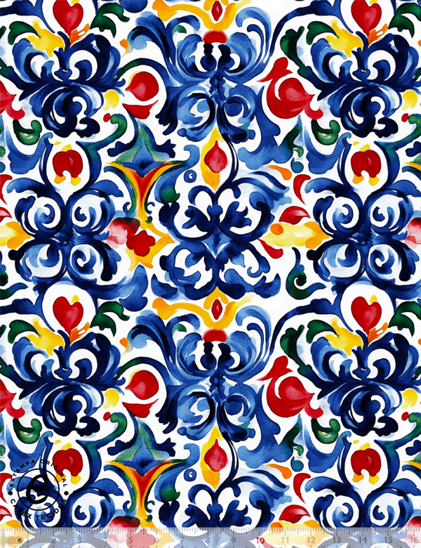 Tecido Tricoline Especial Coleção Bella Italia - Azulejo de Positano - 100% Algodão - Largura 1,50m